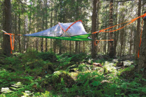 tentsile ripustettuna metsään